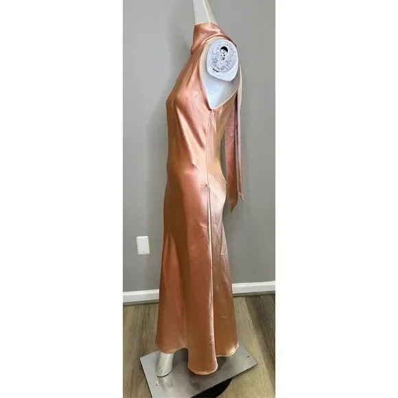 NWT GALVAN LONDON Satin halterneck midi dress US 4 $1169
